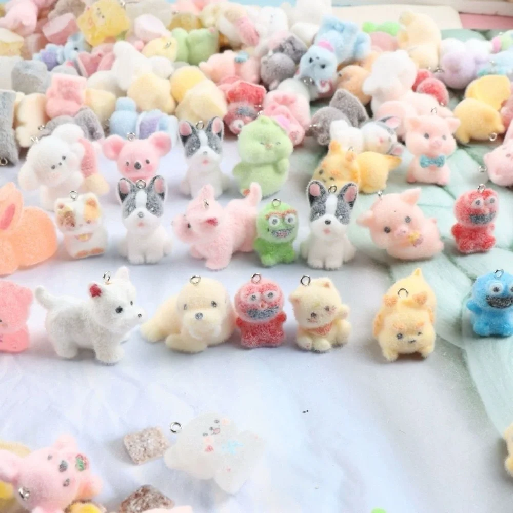 12PCs Random Cute Fuzzy Animal Pet Charms-Assorted Pastel Colors-Come w Straps
